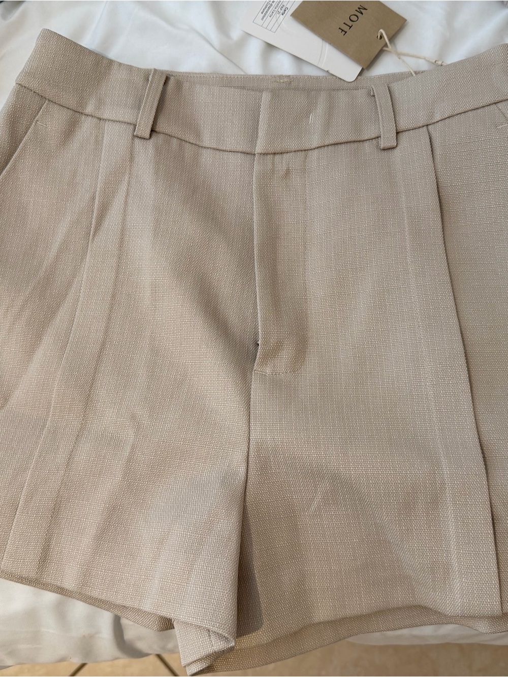 MOTF Tailored Light Beige High-Waist Shorts